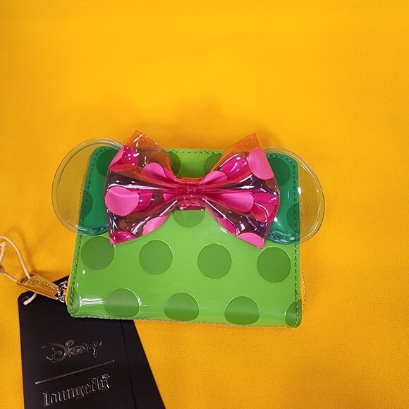 Loungefly Disney Minnie Mouse Jelly Color Block Polka Dot Zip Wallet NEW - Picture 9 of 13
